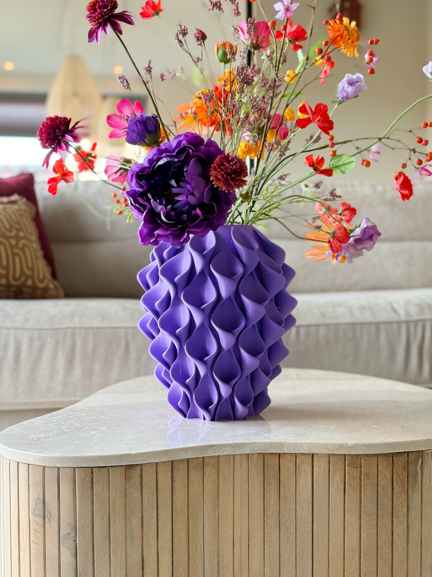 3D vaas paars met bloemen
