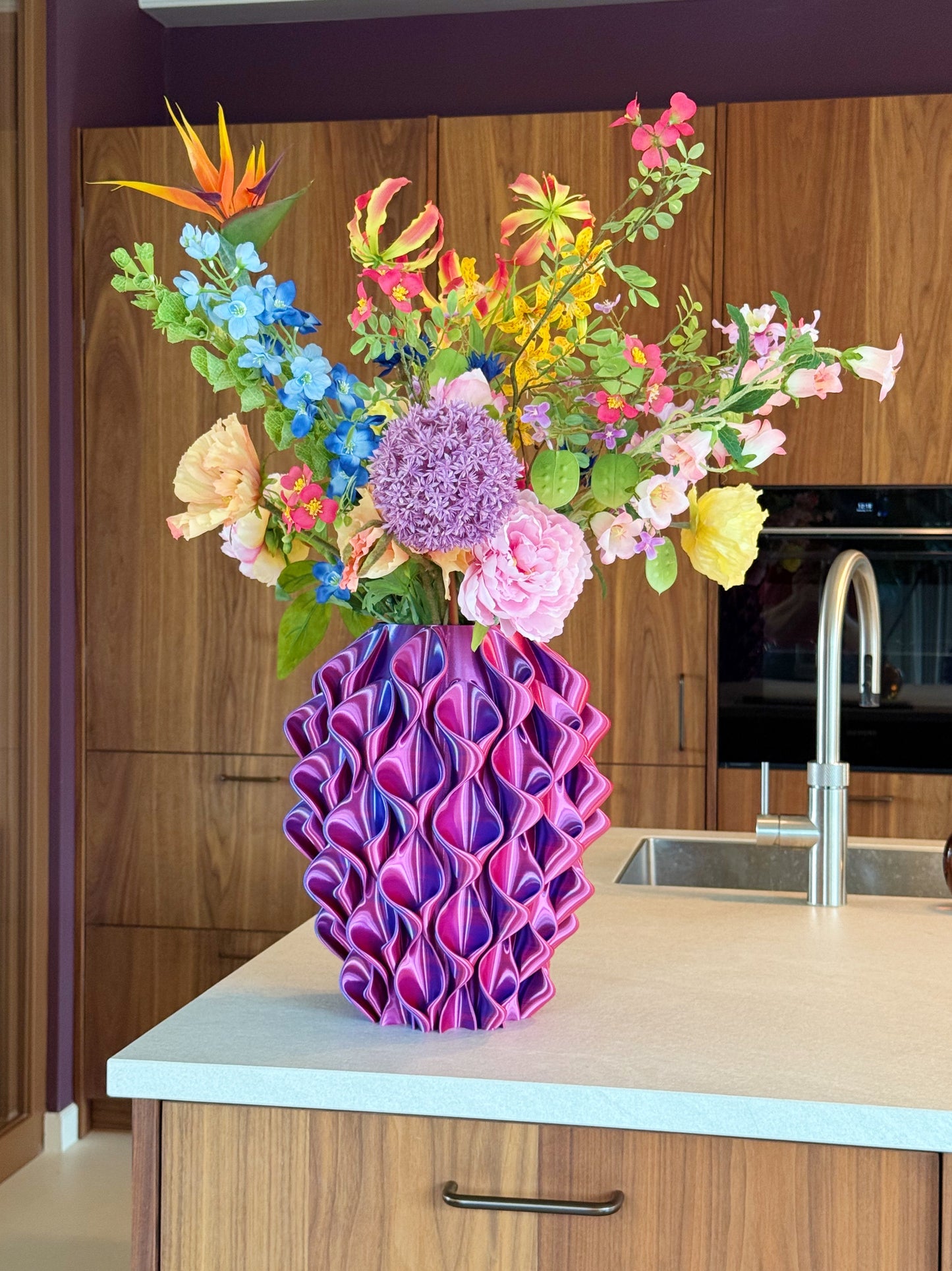 3d geprinte vaas blauw roze glans