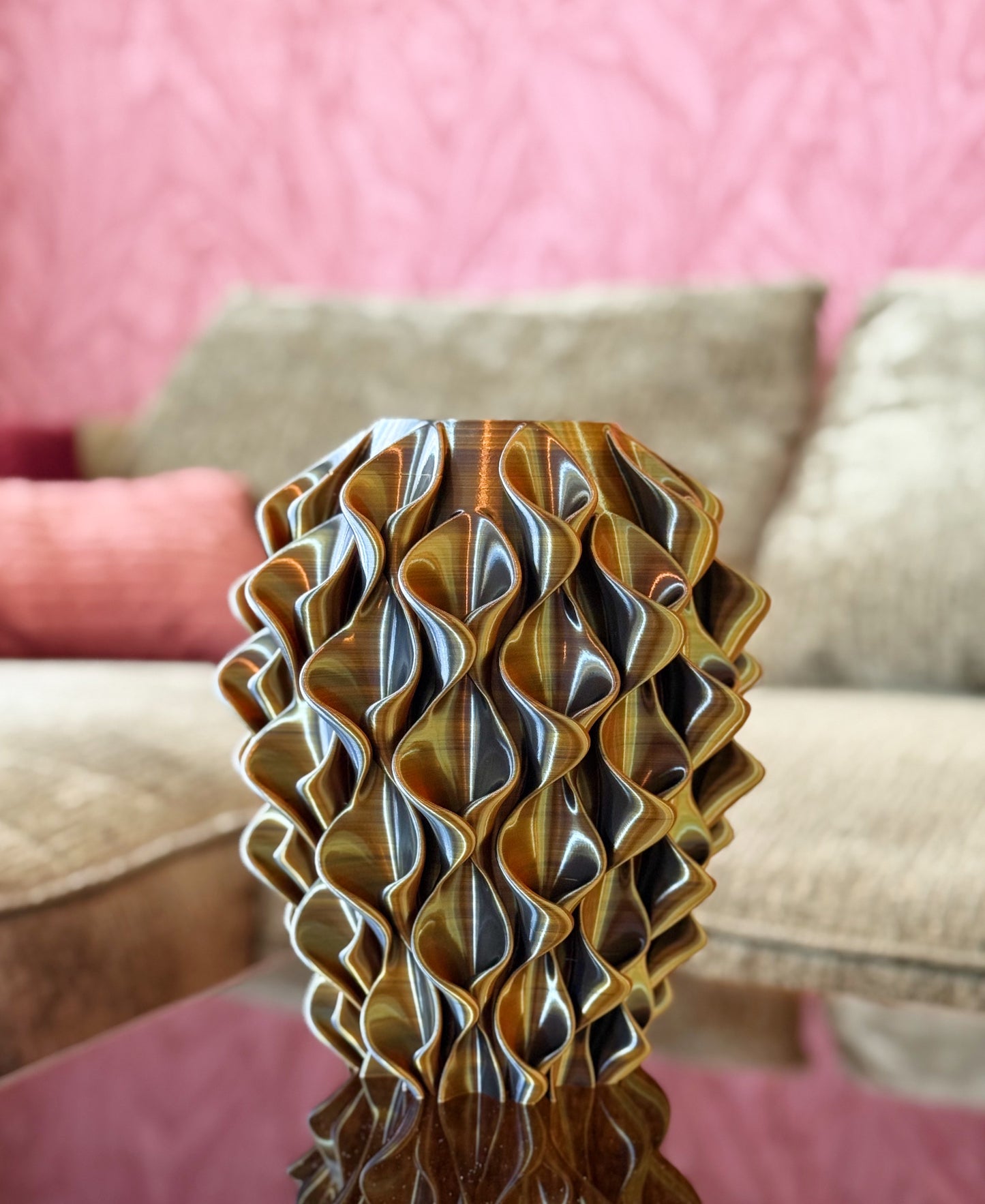 3d geprinte vaas goud kleurig