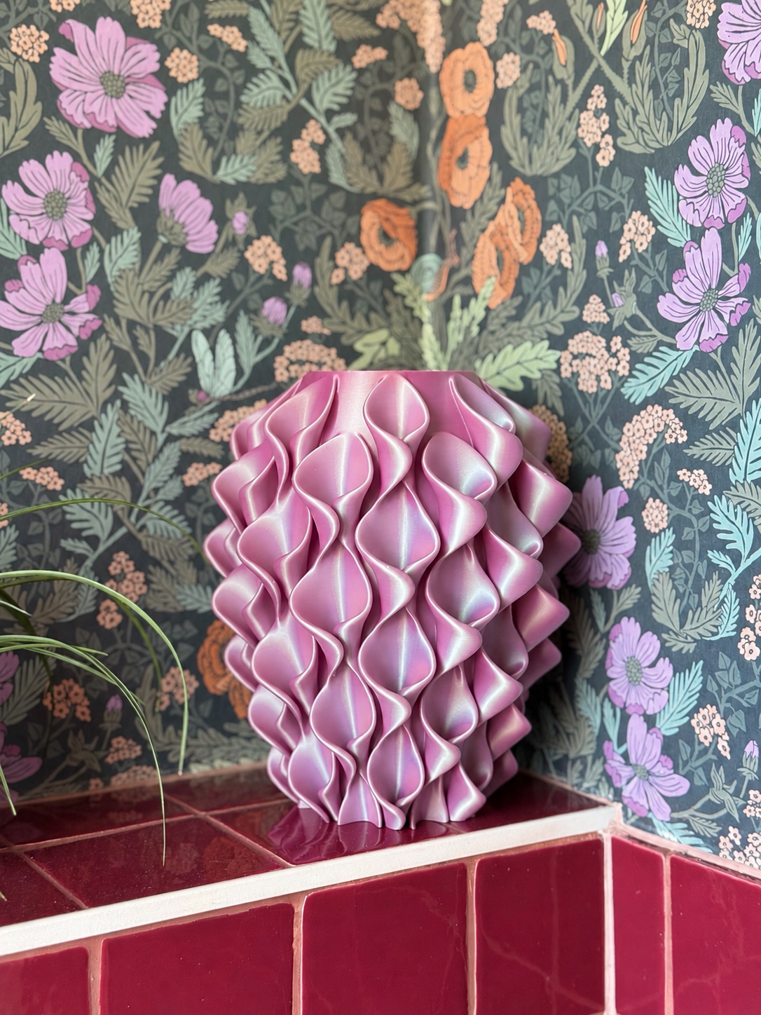 3D-geprinte vaas Nova – Roze/Zilver