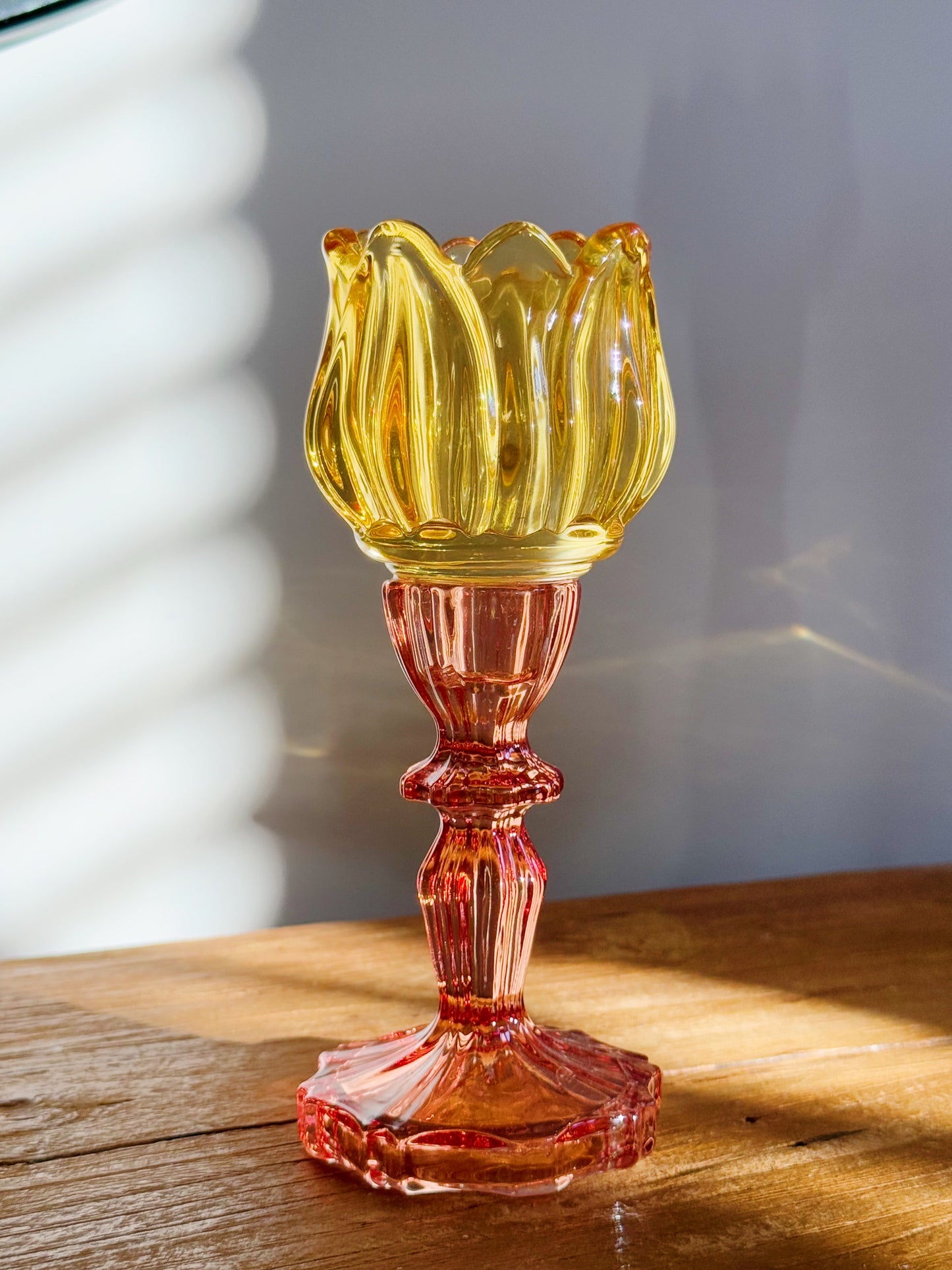 glazen kandelaar oranje bij Stylebyclariss