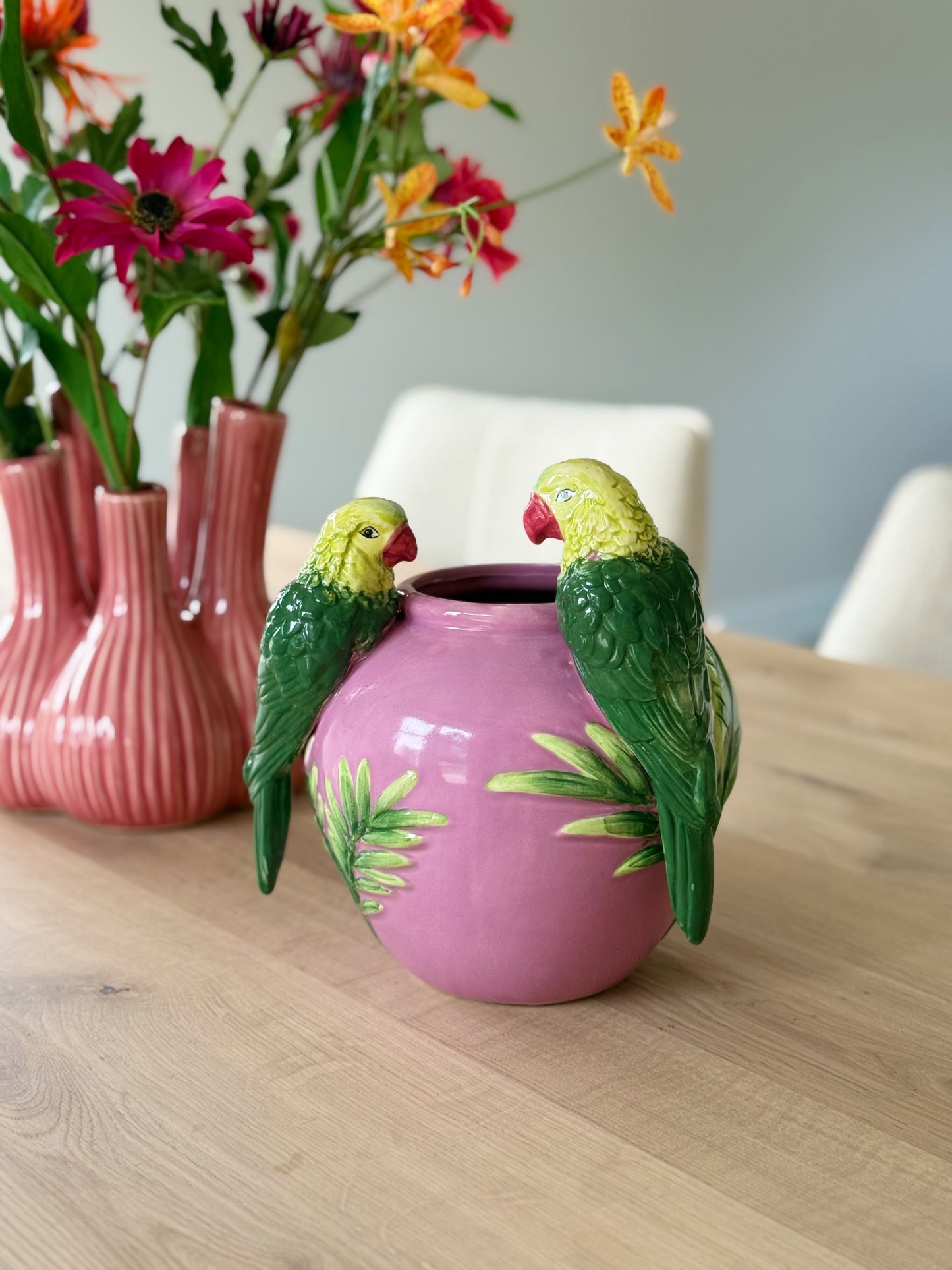 Roze vaas - vogels
