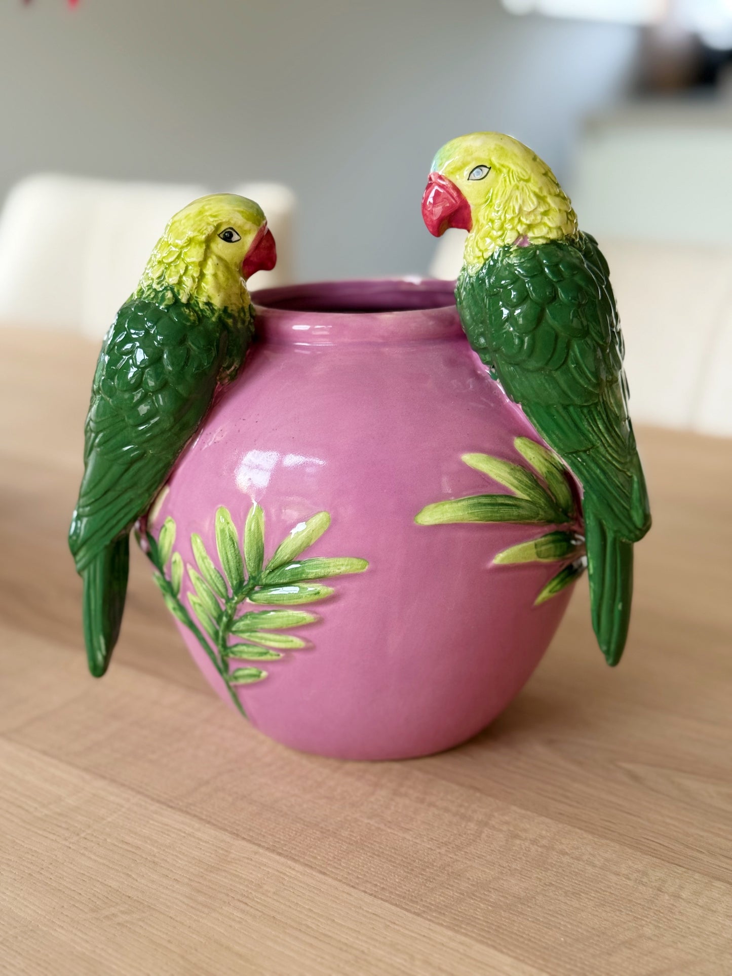 Roze vaas - vogels