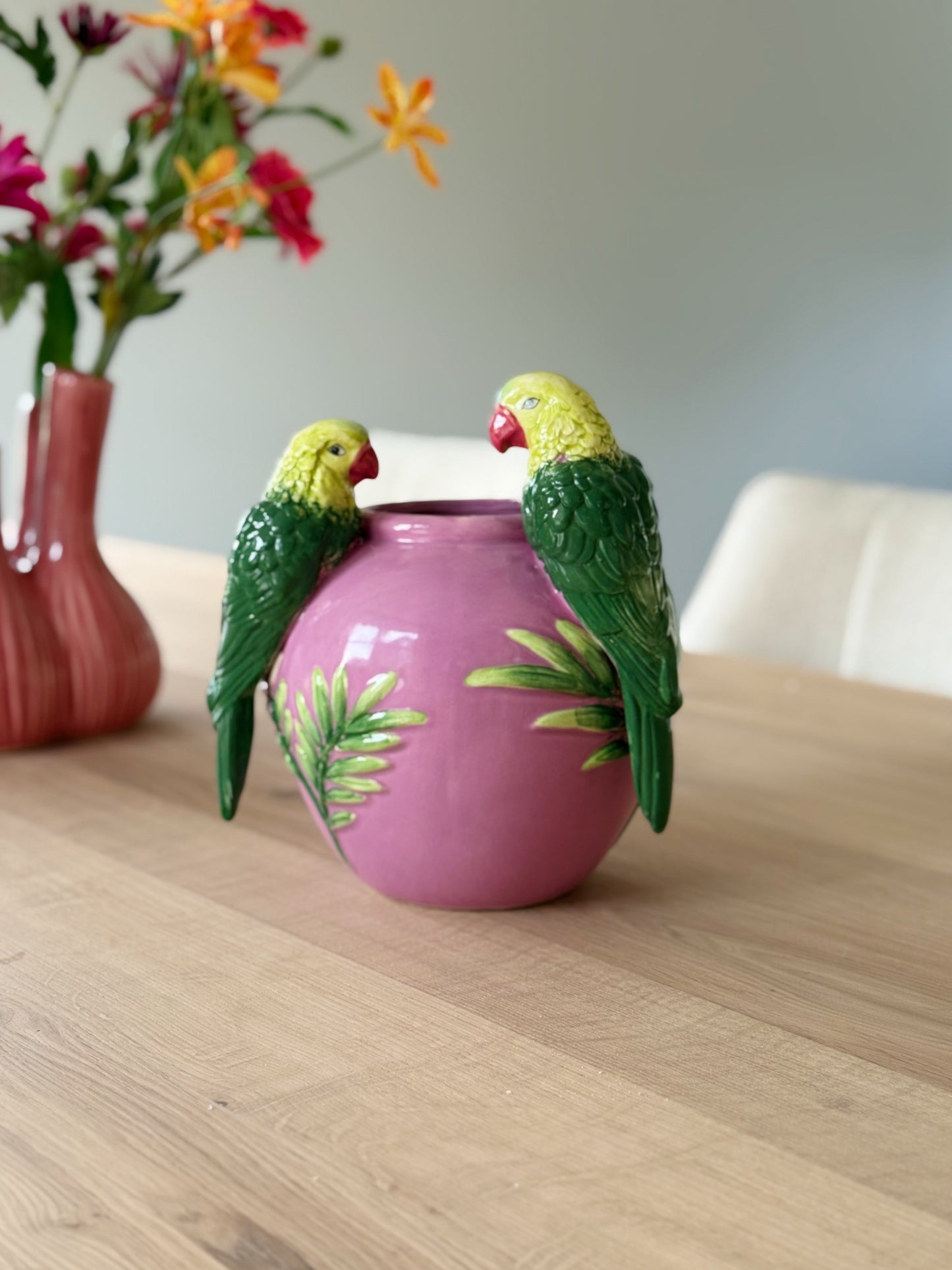 Roze vaas - vogels