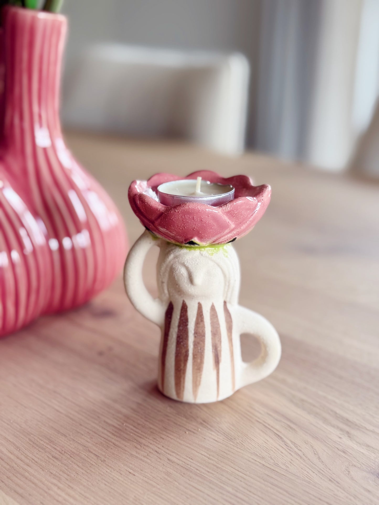 roze kaarsenhouder bij Stylebyclariss