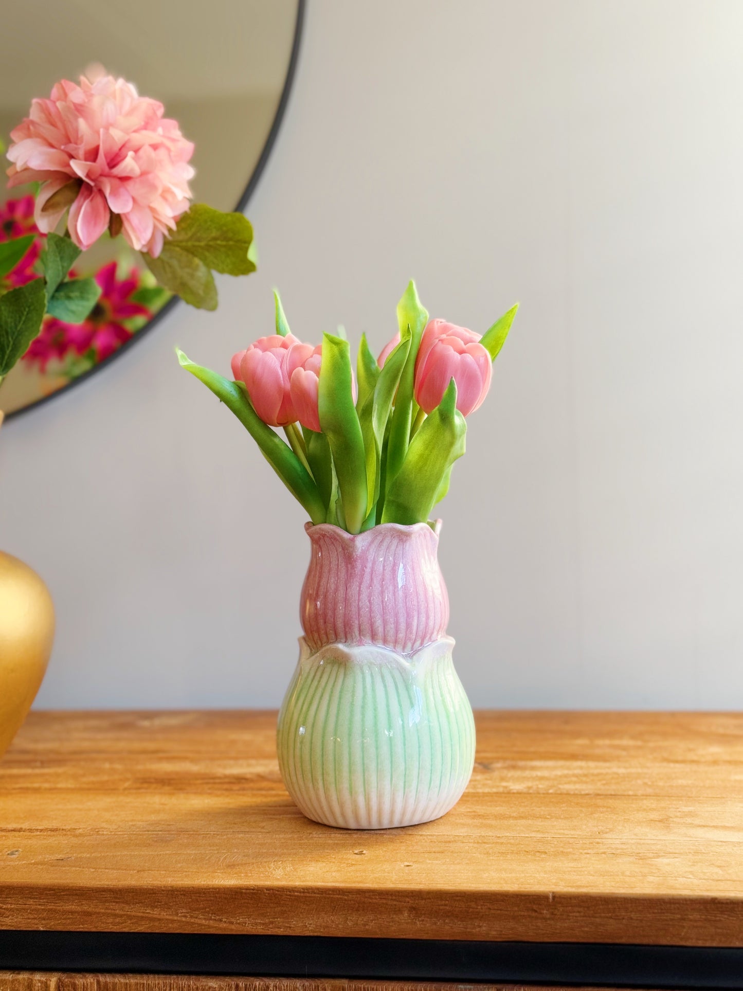 tulpen vaas roze groen bij Stylebyclariss