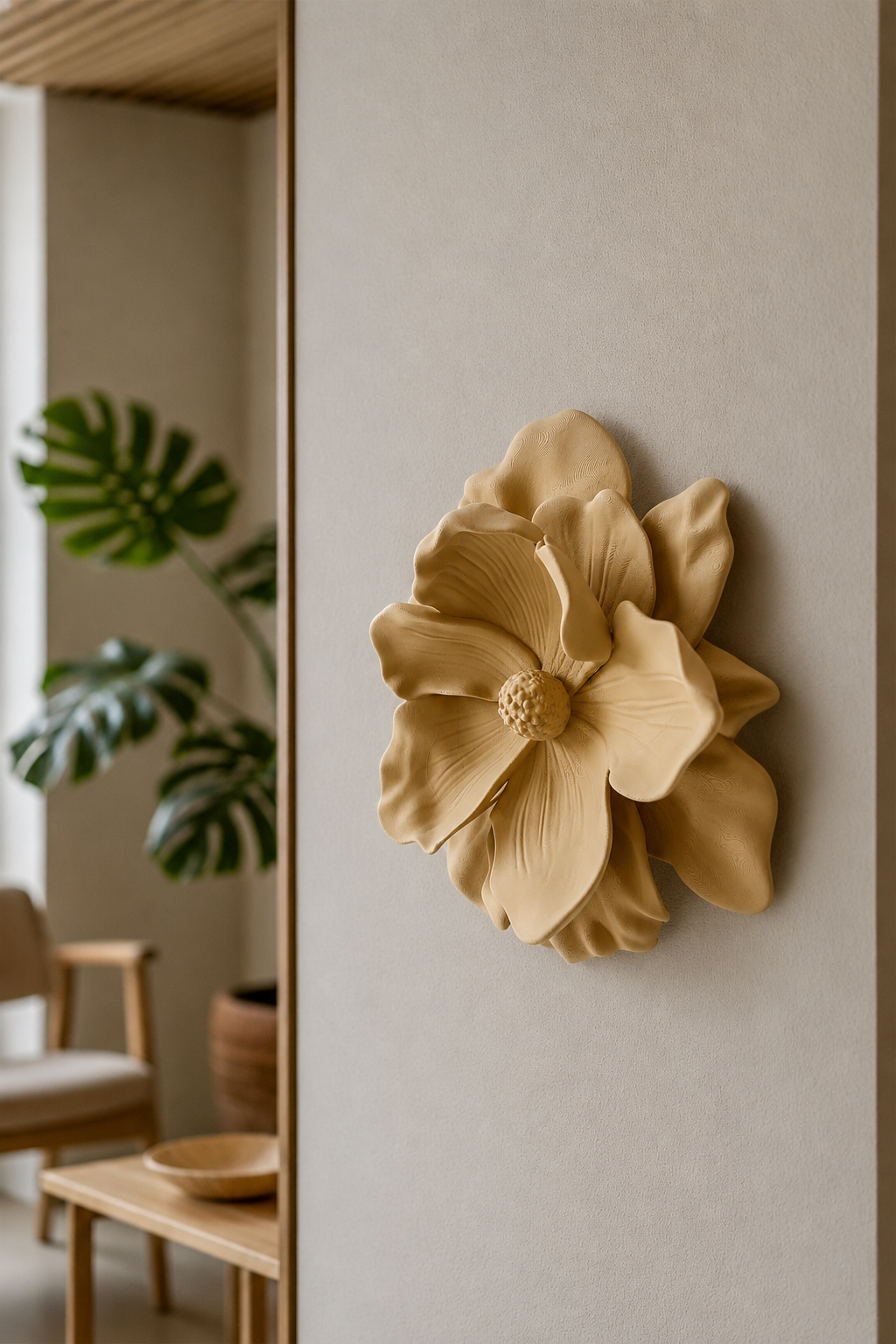 Wandbord - beige bloem