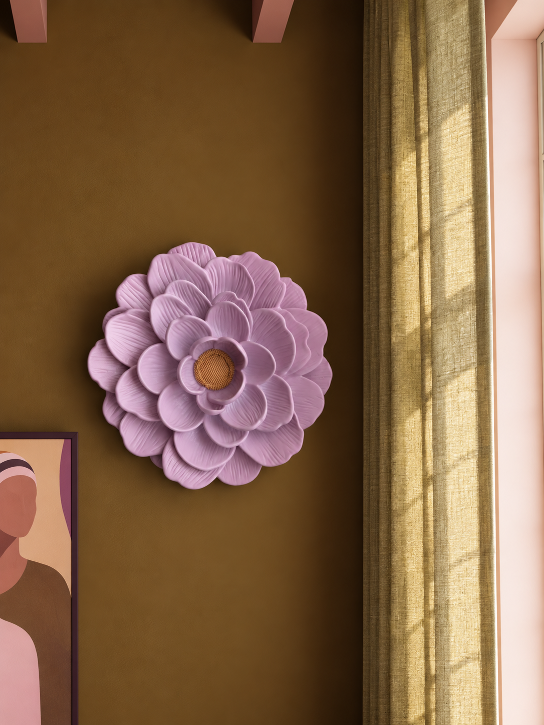 Wandbord - pastel roze muurbloem