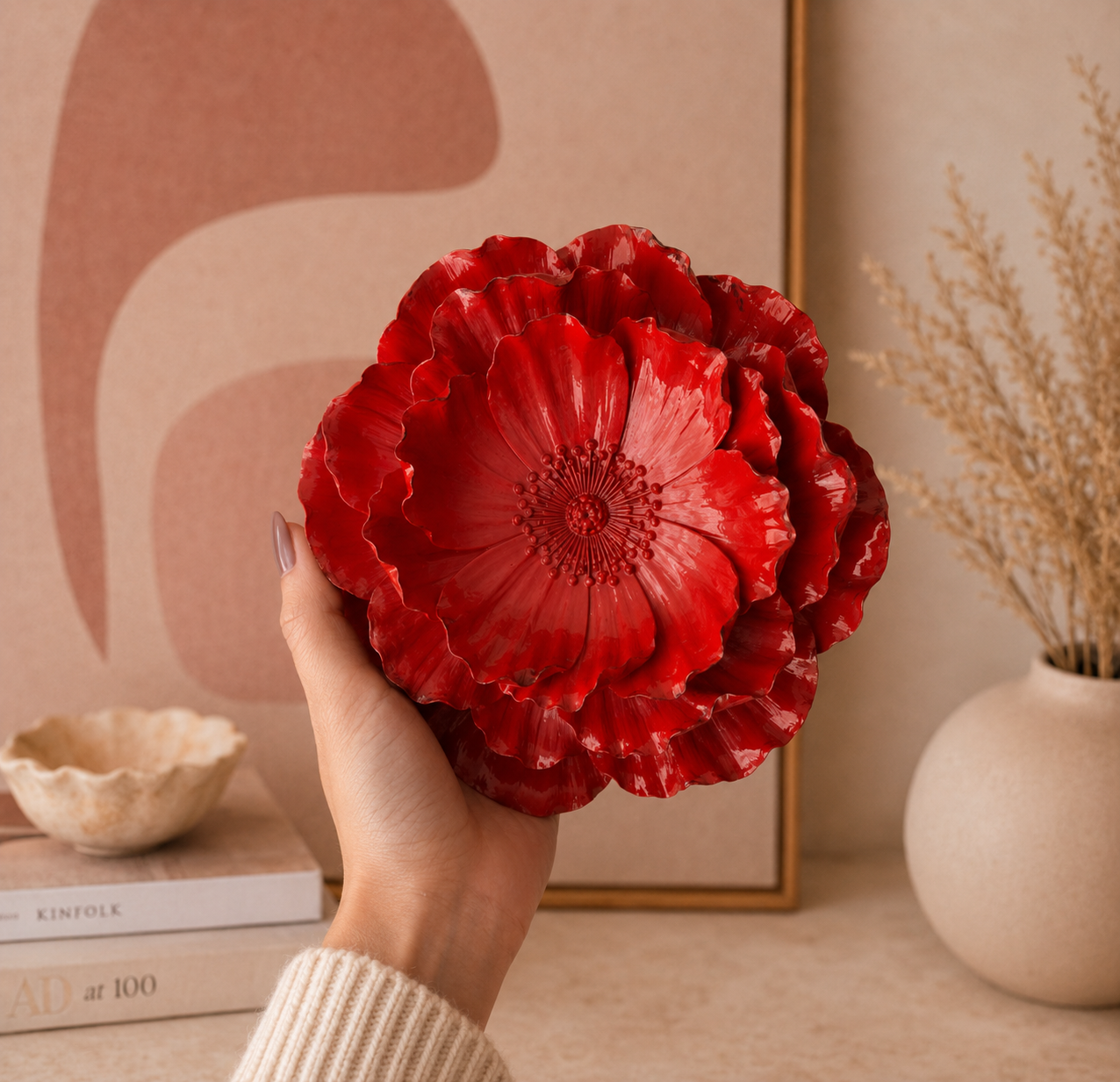 Wandbord - bloem burgundy L