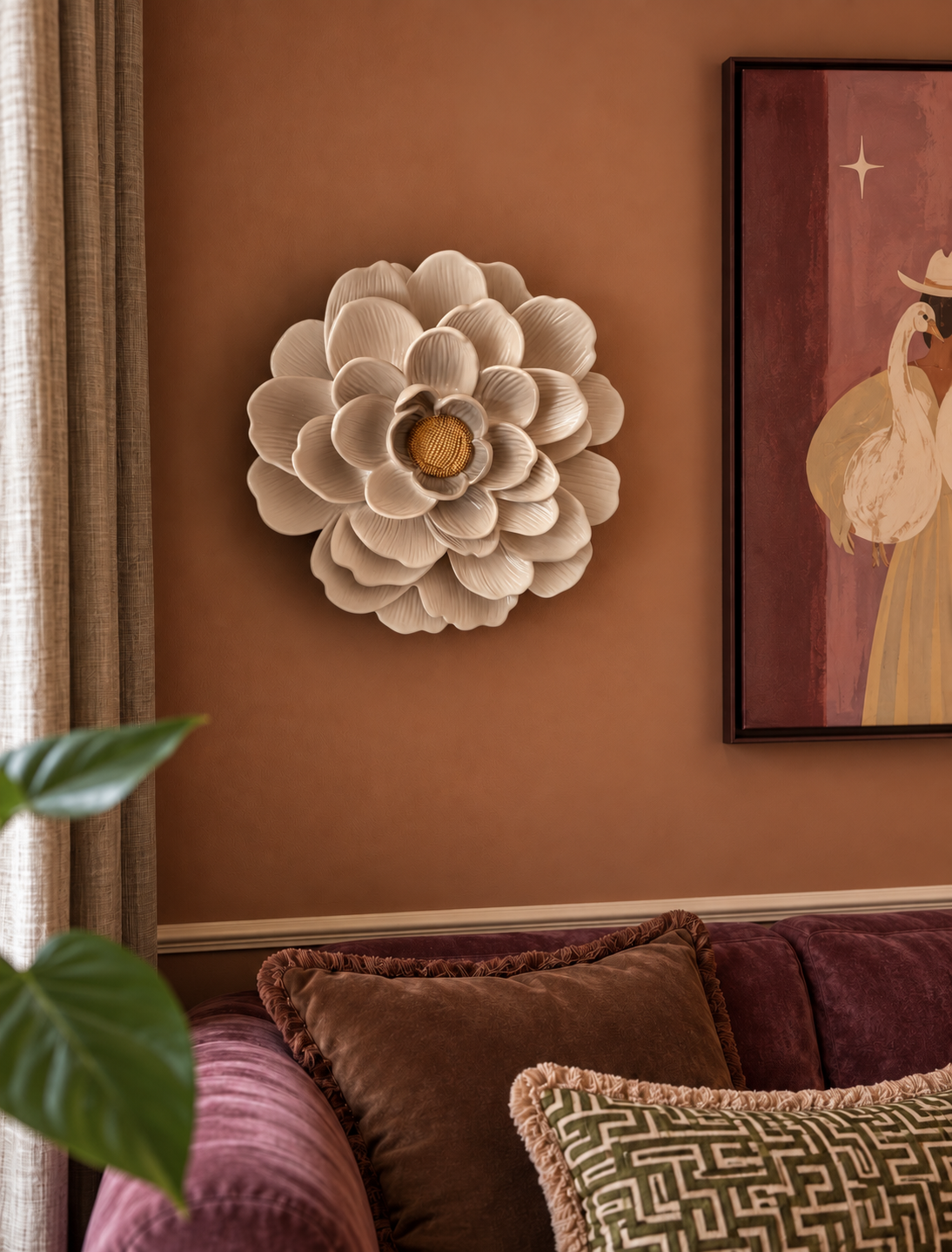 Wandbord - beige muurbloem