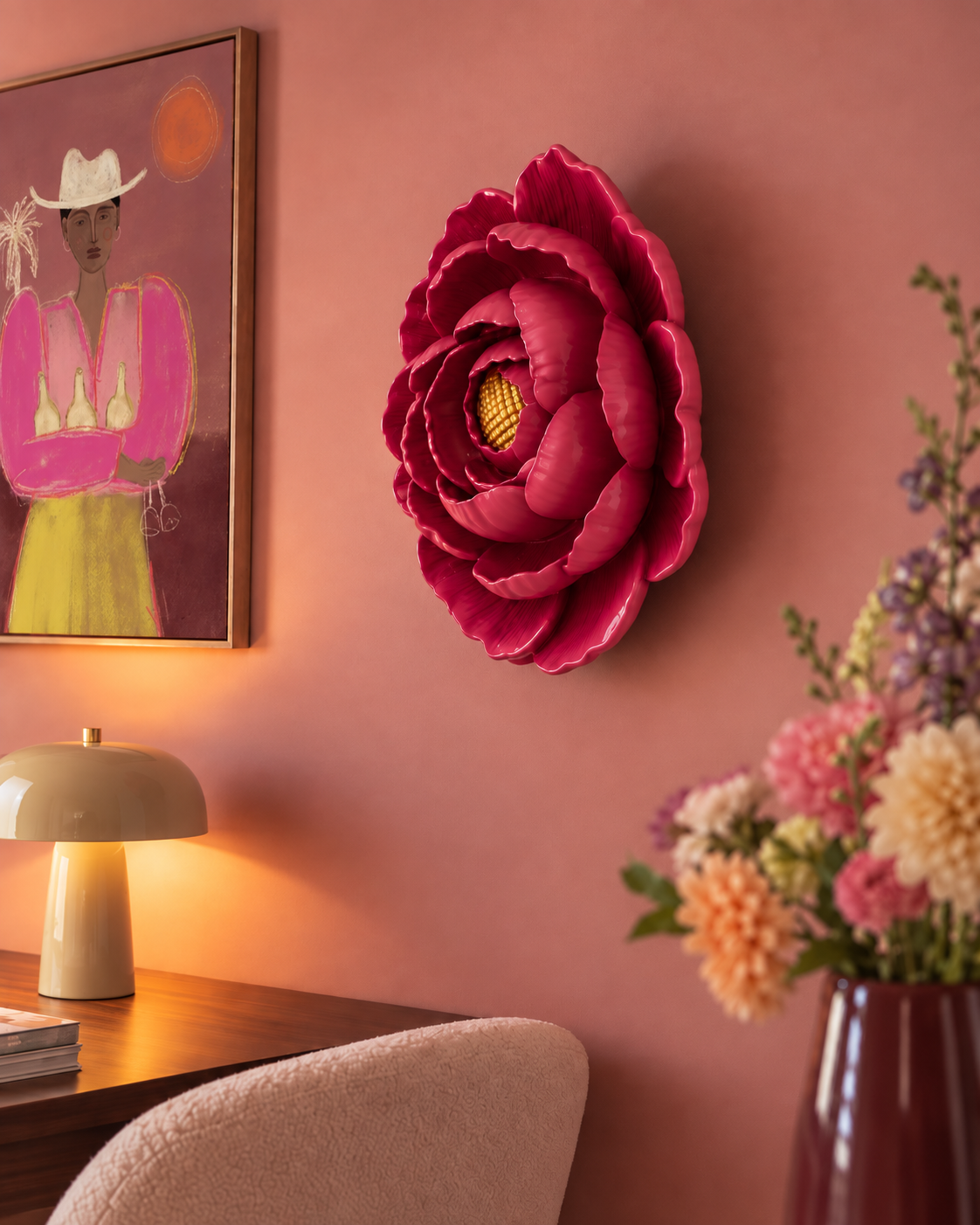 Wandbord - donker roze
