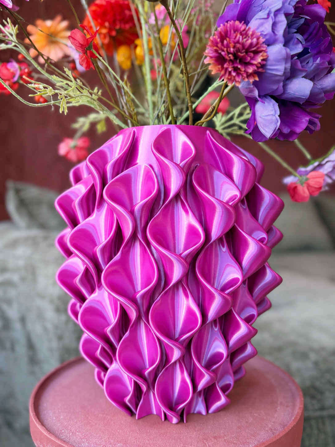 3D-geprinte vaas Nova – Roze/Zilver
