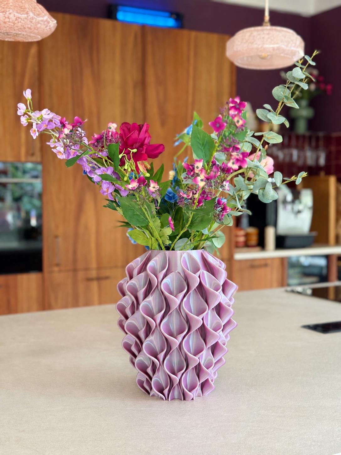 3D-geprinte vaas Nova – Roze/Zilver