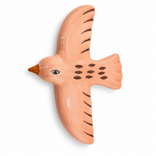 Wandbord vogel roze keramiek