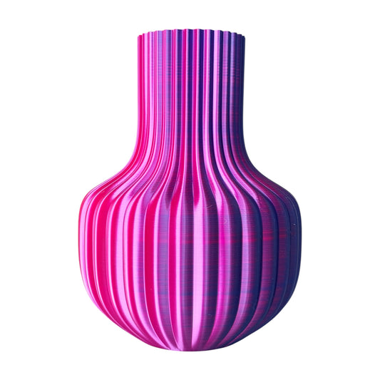 3D geprinte vaas - ribbed blauw rood