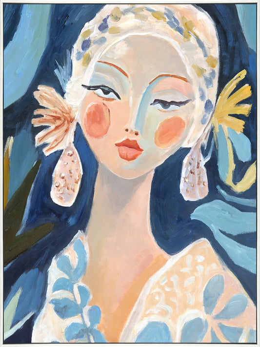 Schilderij vrouw blauw