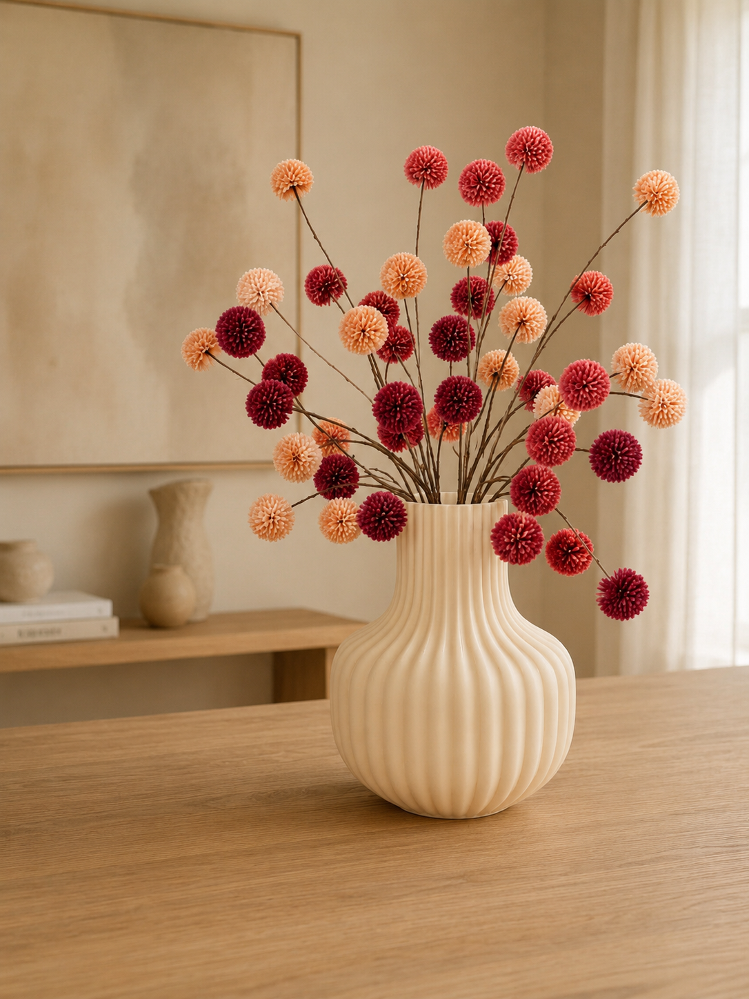 beige vaas met bloemen