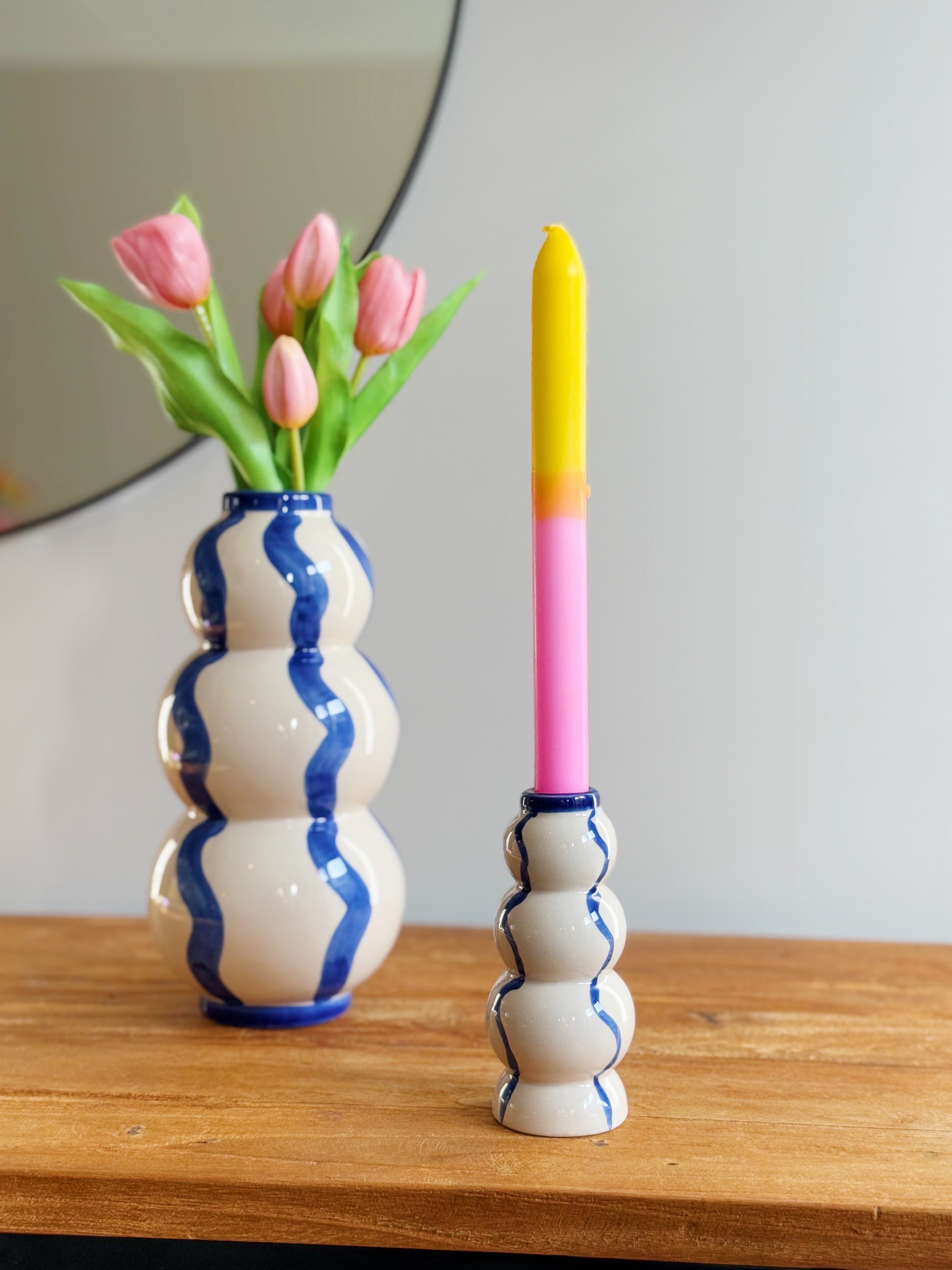gekleurde kandelaar blauw bij Stylebyclariss
