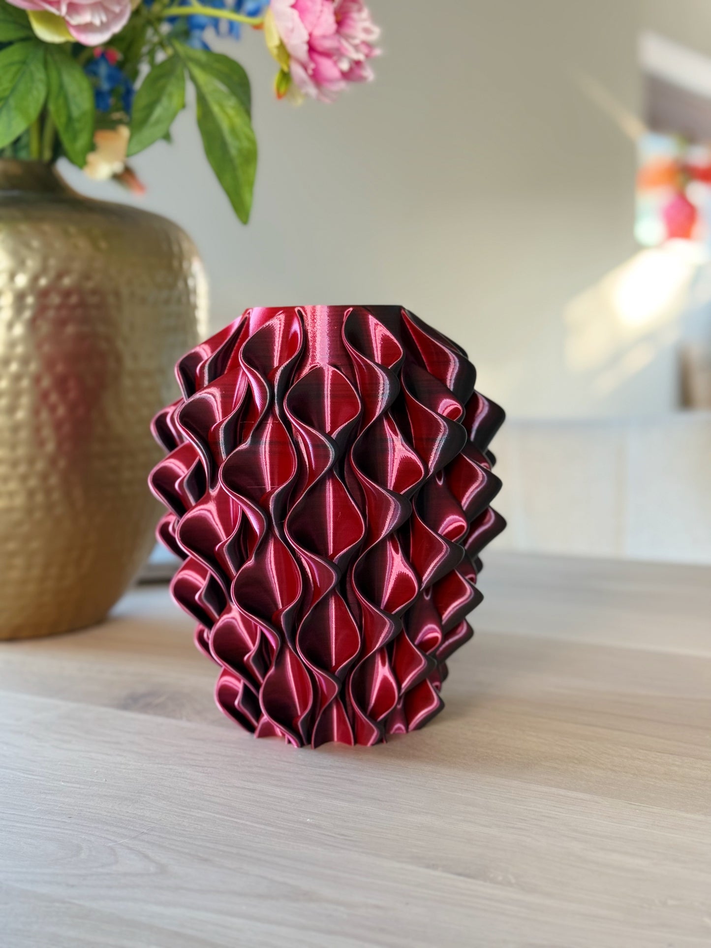 3D geprinte vaas - rood zwart