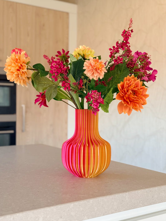 3D geprinte vaas - ribbed rood goud